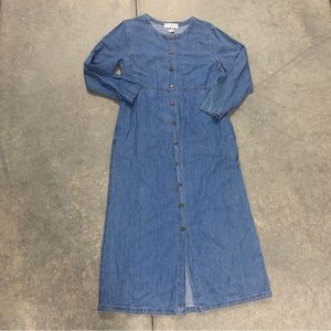 Vintage 90s denim long sleeve button up chambray midi maxi dress M